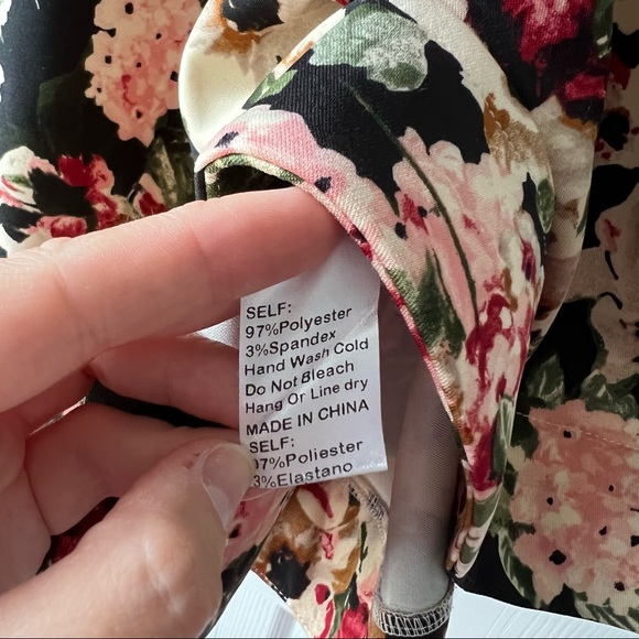 Black, Red and Cream Floral Halter A-Line Dress - Picture 13 of 15